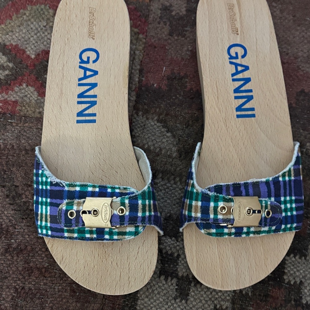 Ganni Checkered Mules - Blue, Green, White